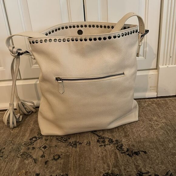 Stunning Laggo “Reed Ivory” Pebbled Leather Studded Hobo Bag - Picture 12 of 13